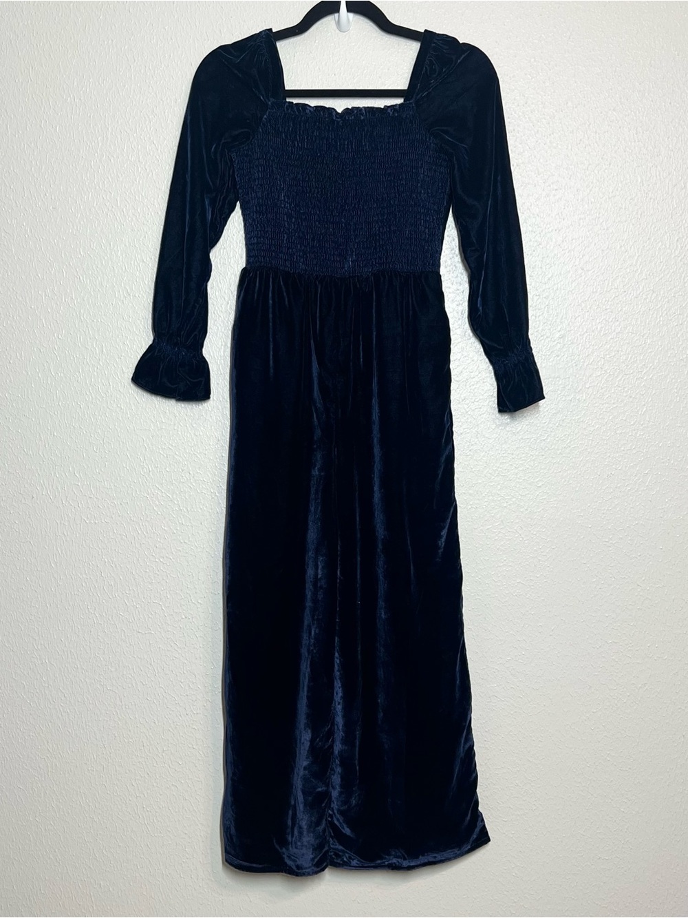 Janie and Jack Jumpsuit Smocked Velvet Blue Merry and Bright LS Girls Size 12